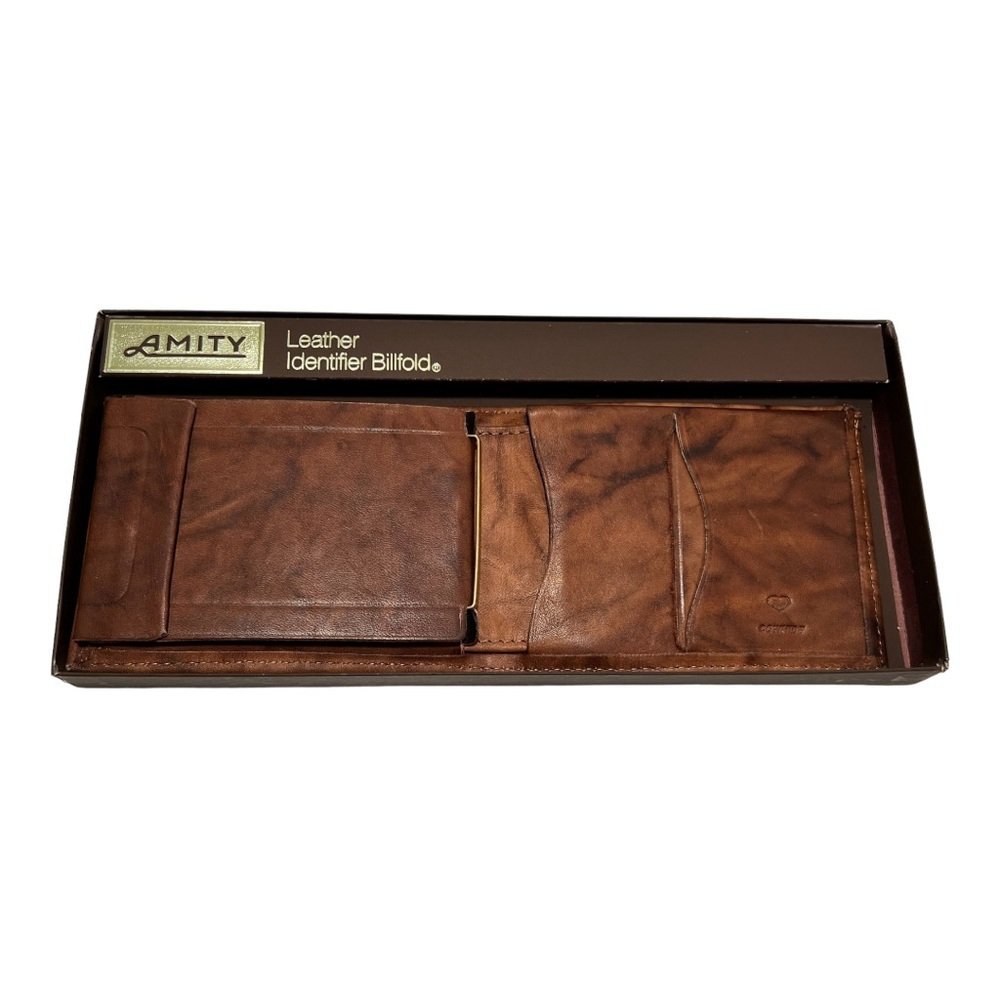Vintage Amity ID Leather Bass Fish Mens Billfold Wallet - New Old Stock - Picture 4 of 9